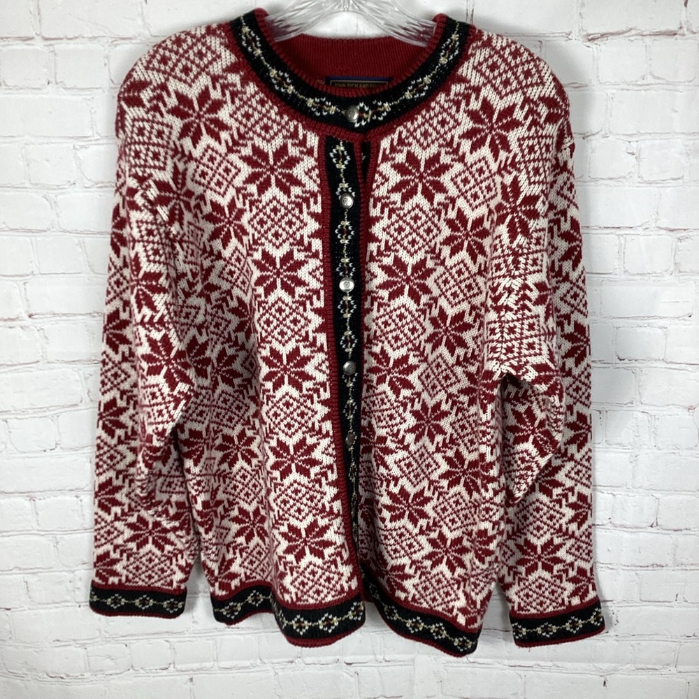 Woolrich Snowflake Sweater Cardigan Wool Blend Nordic Isle Women’s Medium